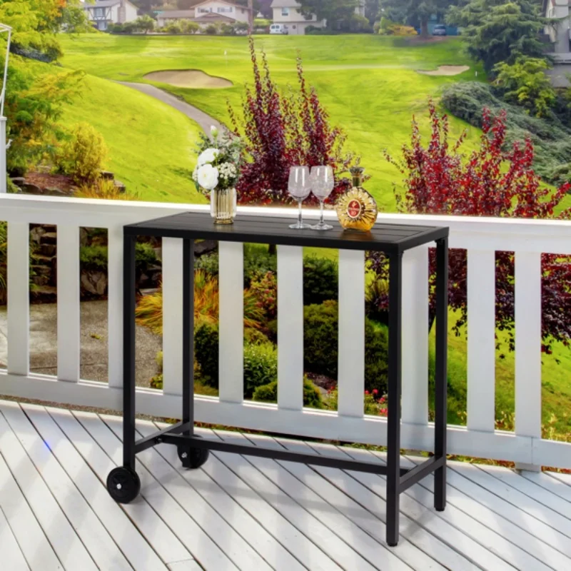 

40" Outdoor Bar Table with Wheels, Rectangle Narrow Counter Height Table, Ideal Bar Height Table for Balcony Patio Garden Yard
