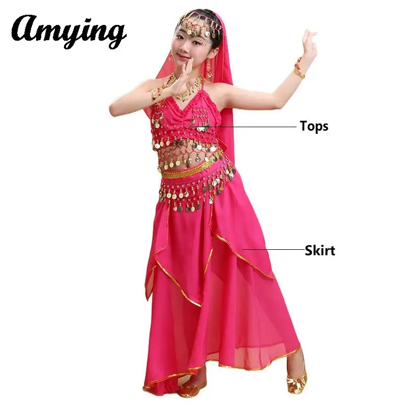 

2PCS Children' Belly Dance Costume Set Kid's Performance Clothing Outfit Indian Dance Sequin Suit Girs Dance Practice Dress