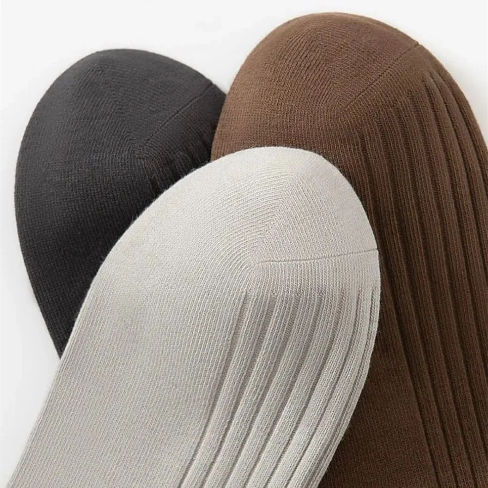 جوارب قطنية للرجال متوسطة الساق ، بلون ثابت ، متعددة الاستخدامات ، 5 أزواج ، جوارب لجميع الفصول