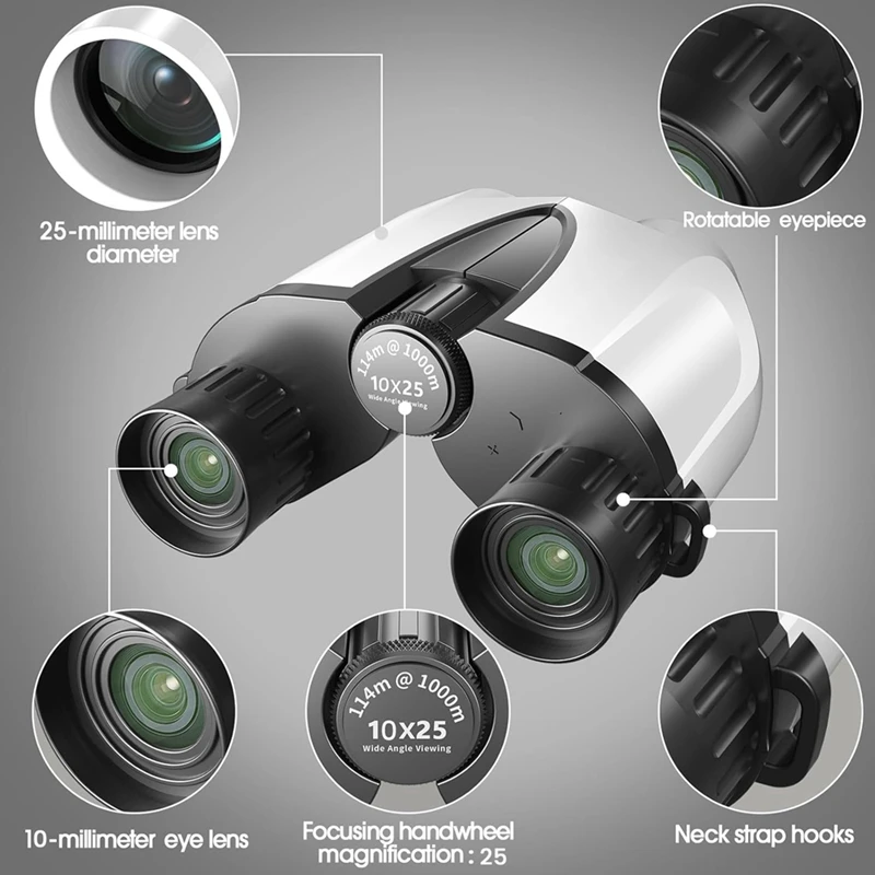 10X25 Binoculars Waterproof Compact Binoculars With Low Light Night Vision For Outdoor Sports Concert And Bird Watching