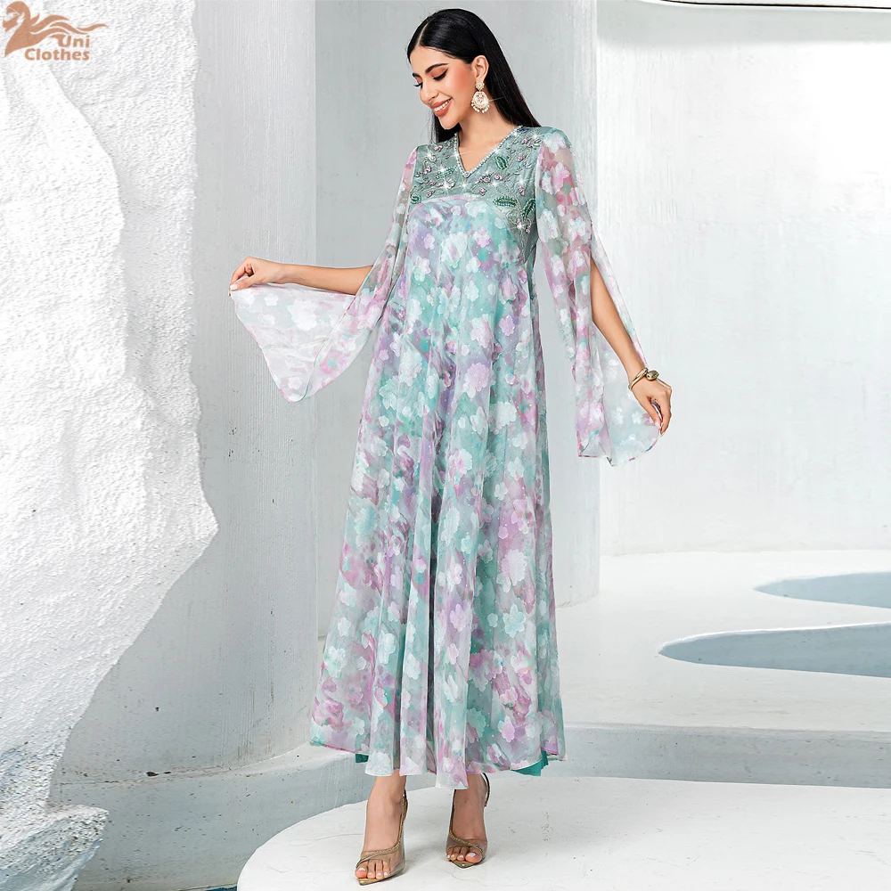 Dubaï manches évasées Abaya vêtements de prière femmes modeste mode musulmane Robe longue Kebaya Caftan Robe Femme Musulmane caftan Robe