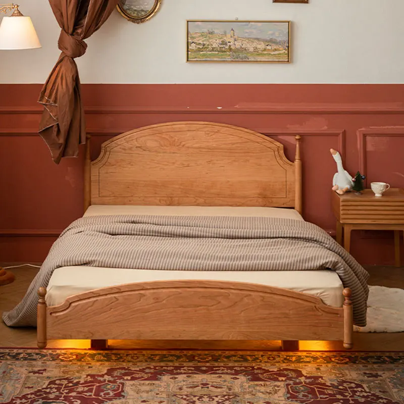 Cherry wood retro wind children's bed, girl bed all solid wood multi-functional princess bed black walnut second bedroom bed