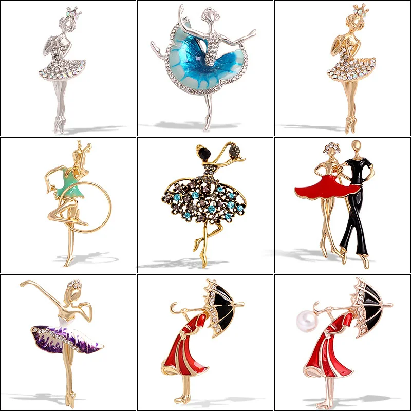 Cute Ballet Gymnastics Dancer Girl Brooches for Women Exquisite Colorful Rhinestone Pin Wedding Corsage Fashion Jewelry Gift