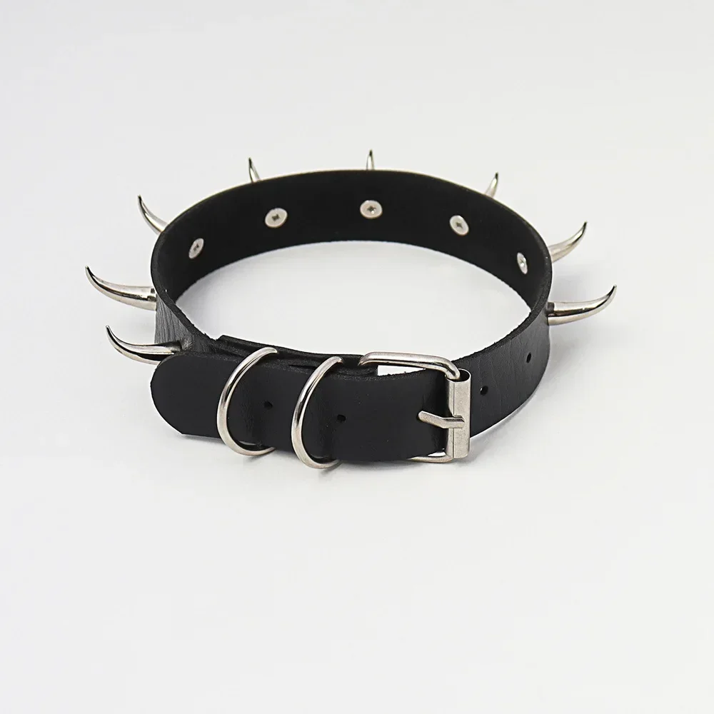 Punk Rock and roll Simple Night club Individuality Exaggerate Originality Gothic Stainless steel Leather Pendant  Rivet Choker