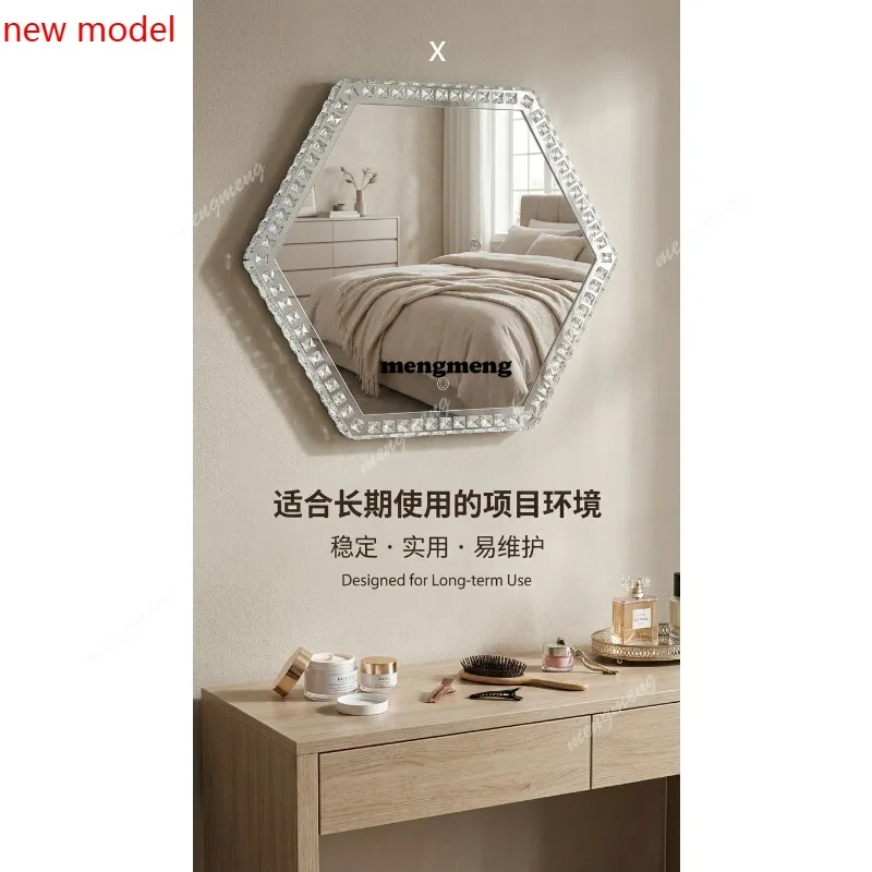 M138Customized crystal makeup mirror with lamp non-standard hexagonal makeup mirror