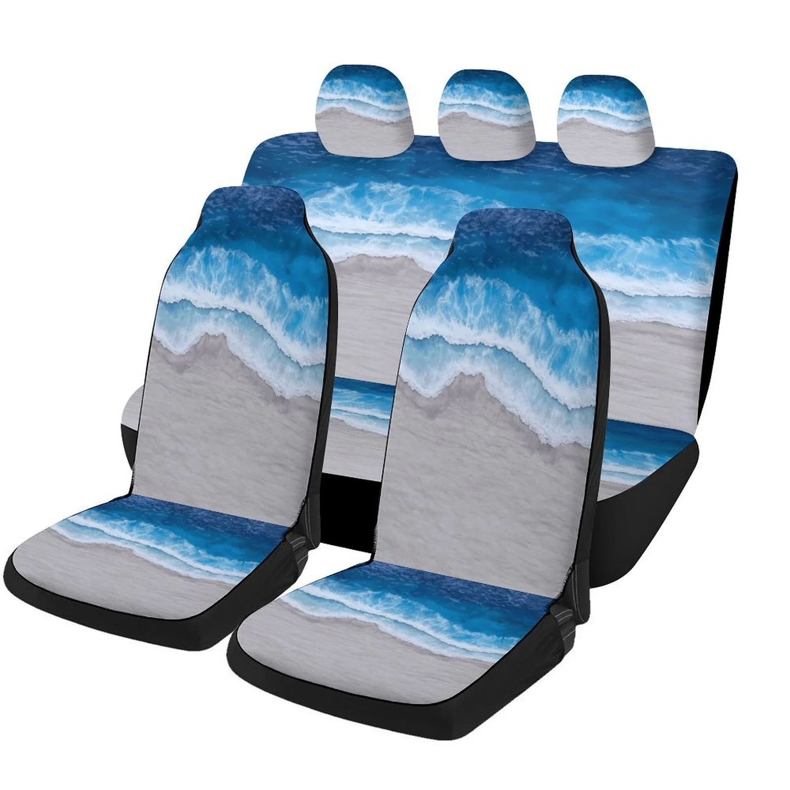 

Ocean Waves Beach Designed Car Seat Cover Set For Most Cars, Trendy Novelty High-quality Car Seat Protector Covers Full Set, Uni