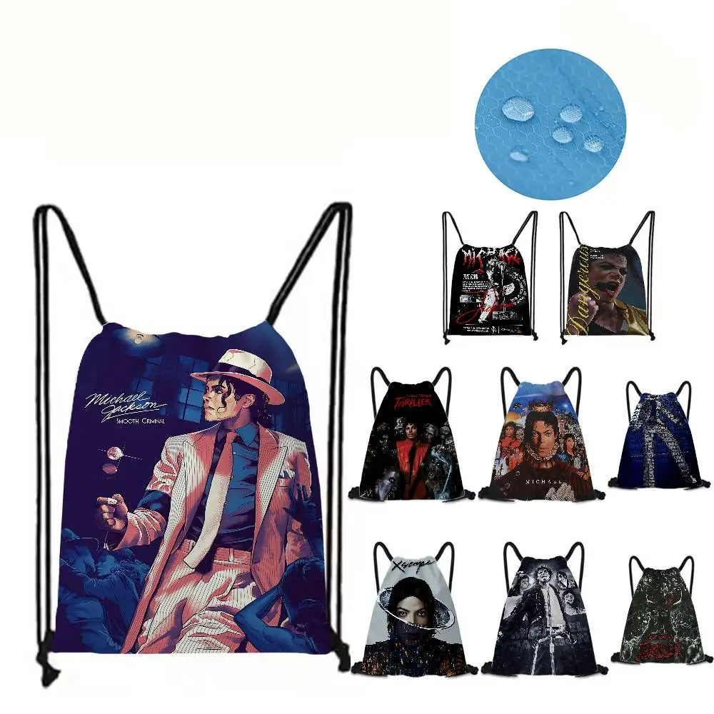 M-Michael Jackson Cartoon Drawstring Bags Sports Backpack Gym Sackpack String Bag For Yoga