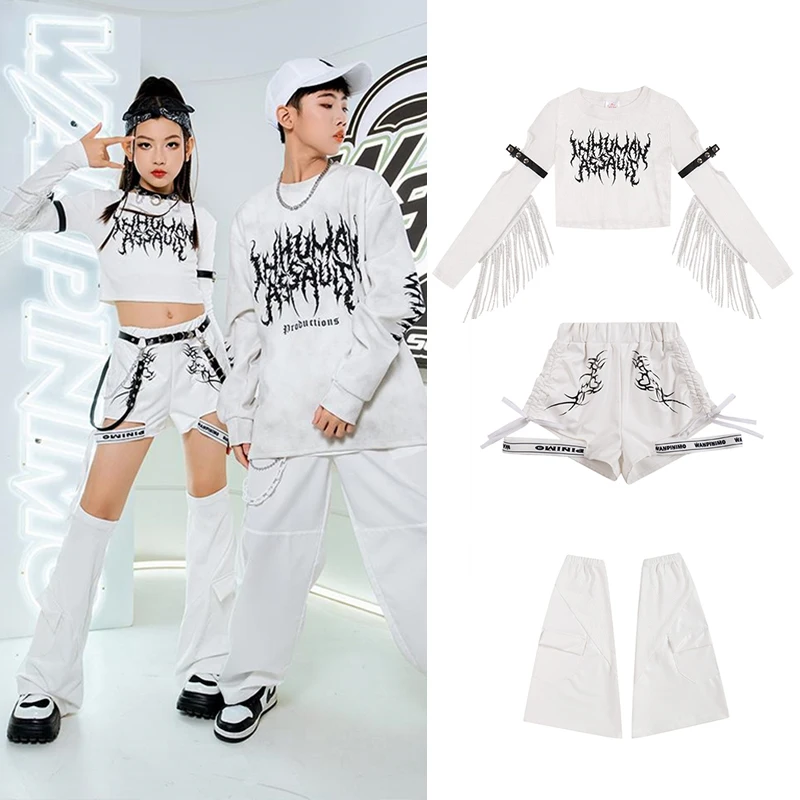 Kid's Jazz Dance Hip Hop Costume Girls K-Pop Stage Outfit Boy's Fashion Show Street Performance Clothes Tops Pants Shorts XH1171