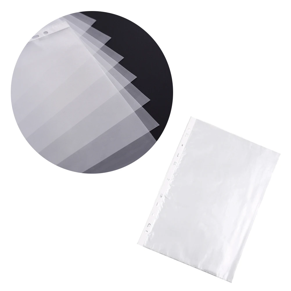 100Pcs A4 Transparent 11 Hole Paper Cover Loose Leaf Protect Bag 3 Hole 4 Hole File Folder Sheet Protector Clear Document Sleeve