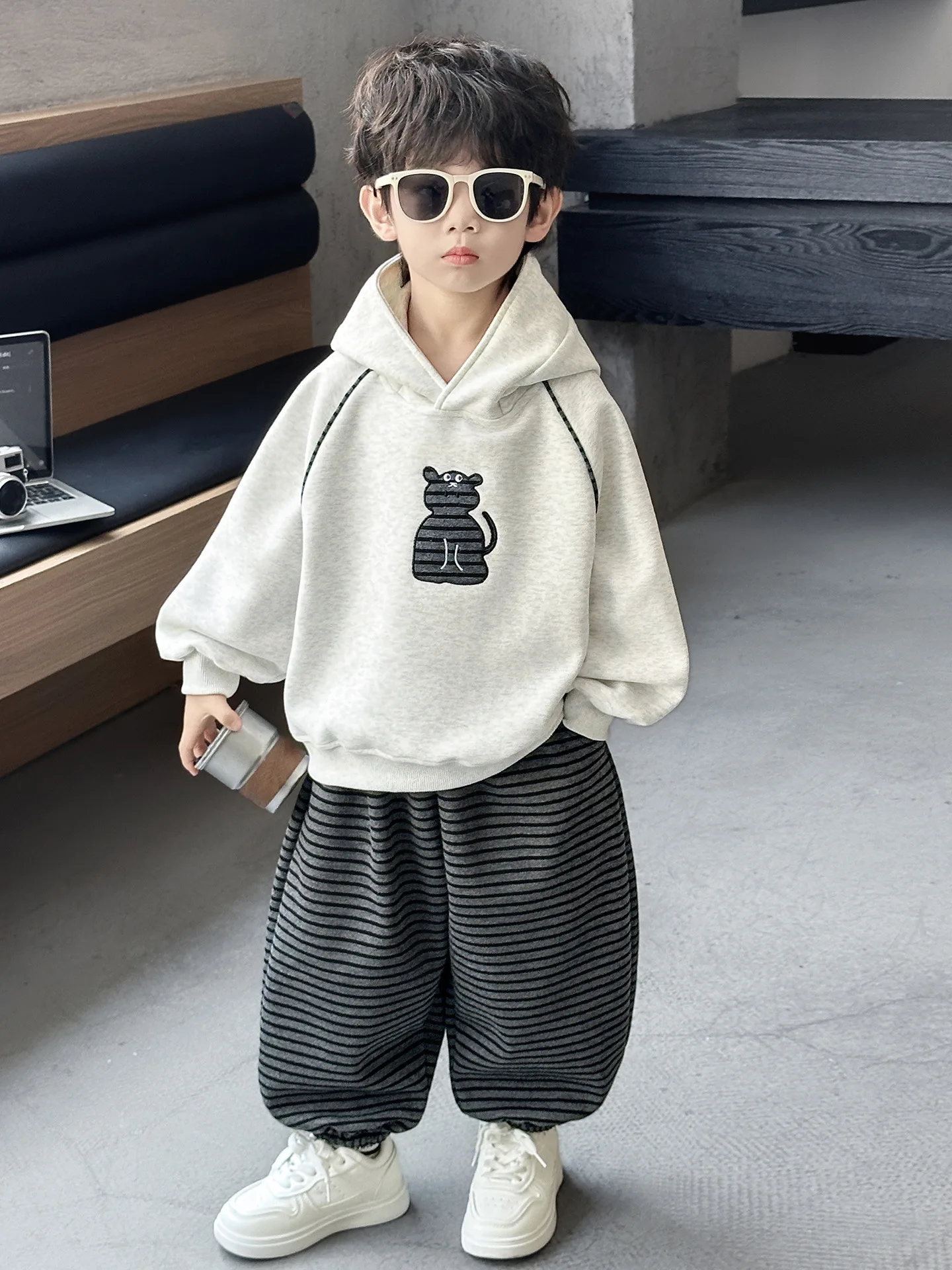 High Quality Children's Cotton Sports Set 2026 Spring Autumn Outfit Girl Boys Cartoon Hooded Sweatshirt+Pants 2pcs Suit 2-10Yrs