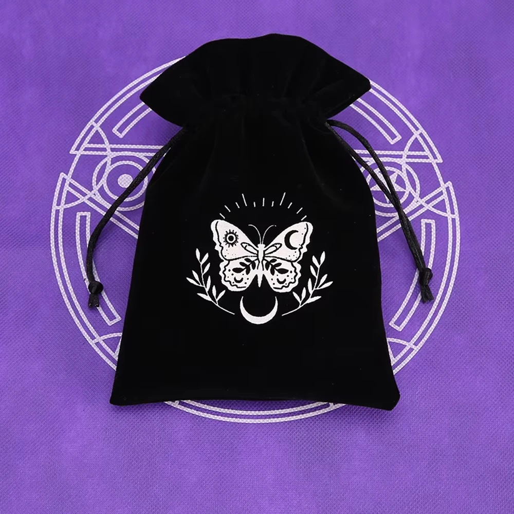Velvet Drawstring Tarot Storage Bag with Embroidery Design