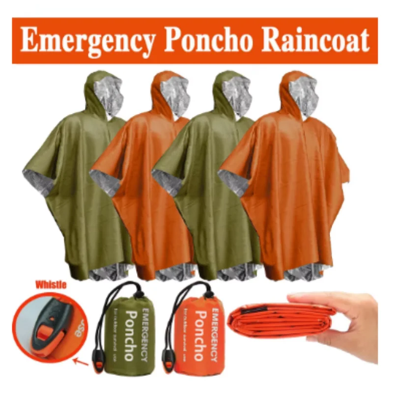 Emergency Poncho Rain - Poncho Térmico de Alumínio Descartável Impermeável