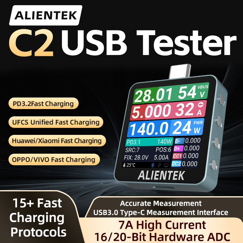  ALIENTEK USB Tester C2 Digital Voltmeter Charging Power Detector PD3.2 Battery Tester Fast Charge Detection Trigger 