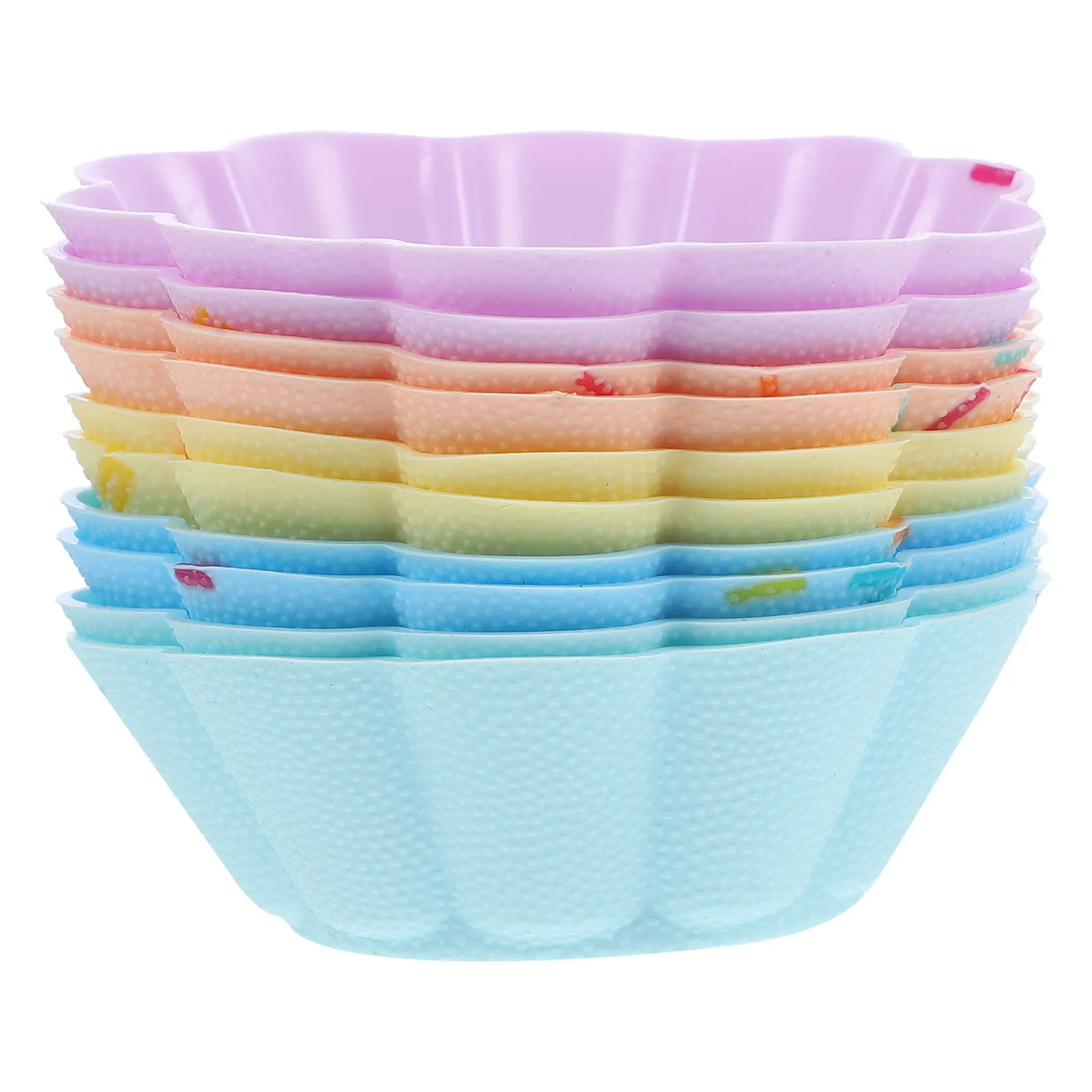 

10pcs Silicone Cake Cups 5 Colors Blue Yellow Green Purple Skin Each Reusable Nonstick Baking Molds for Cupcakes Muffins
