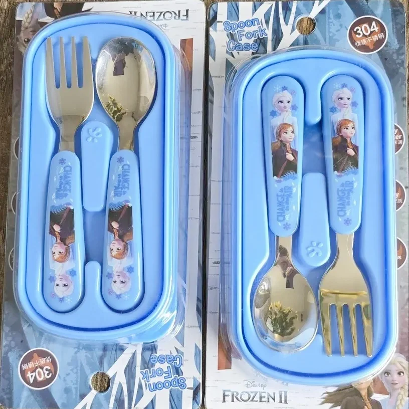 ديزني فروزن إلسا الأميرة آنا الكرتون الأطفال الفولاذ المقاوم للصدأ ملعقة شوكة Kawaii المضادة للكسر مجموعة أدوات المائدة هدايا عيد الميلاد #1