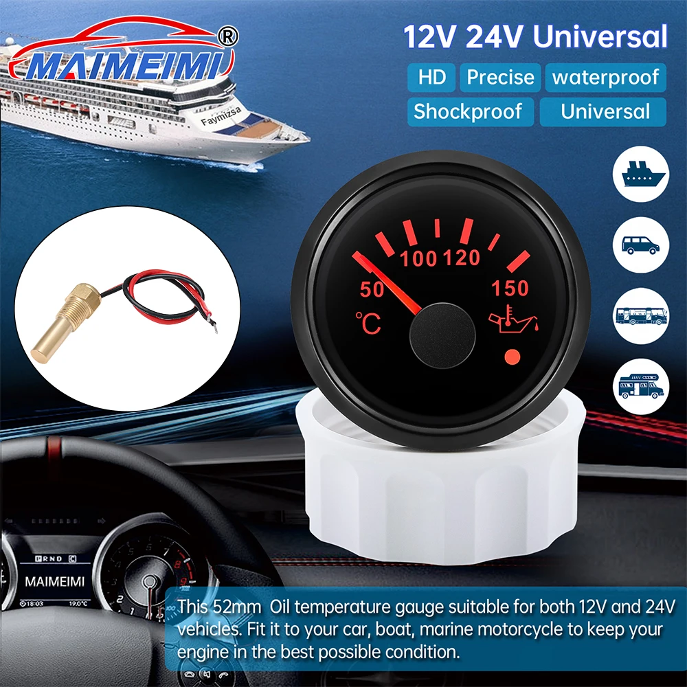 50~150℃ oil temperature gauge Red backlight Water Temp Meter with Sensor Waterproof Digital pointer car Gauge for Car Boat