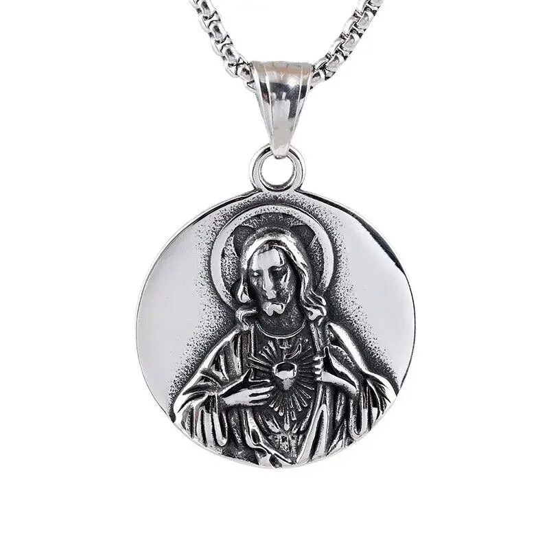 

CHUANGCHENG Stainless Steel Christian Jesus Christ Face Body Pendant Mens Necklace Chain Jewelry Accessories