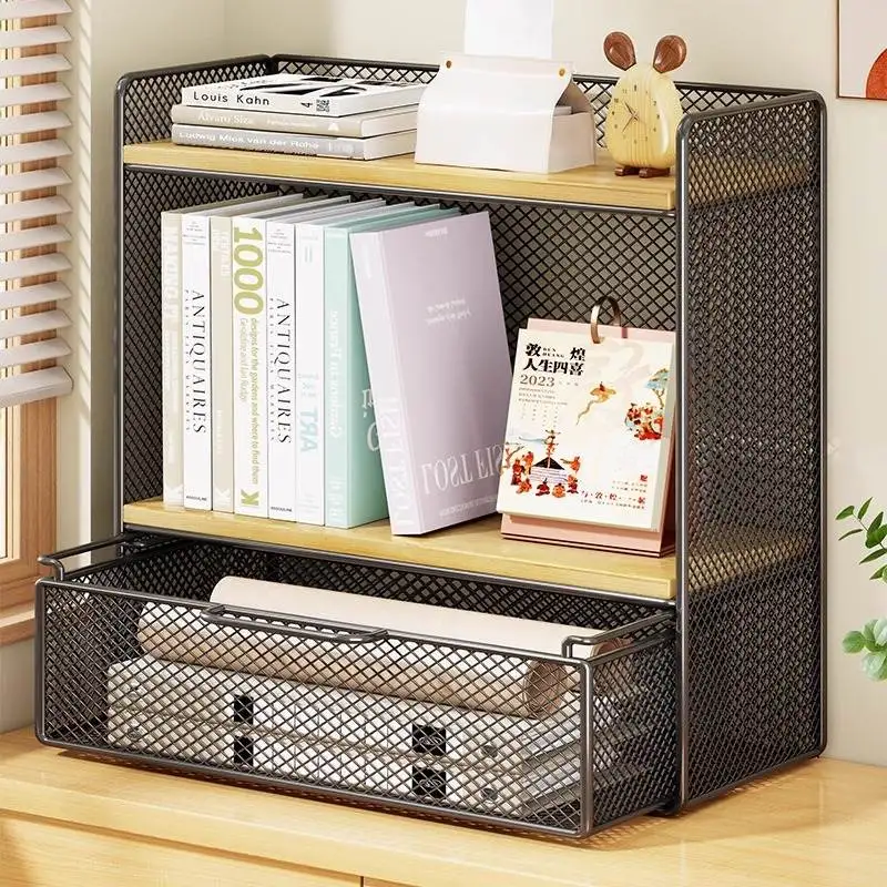 

Pull out Desktop Bookshelf Living Room Office Miscellaneous Goods Organizer Cabinet Wooden Material Desk Mounted Bookcase