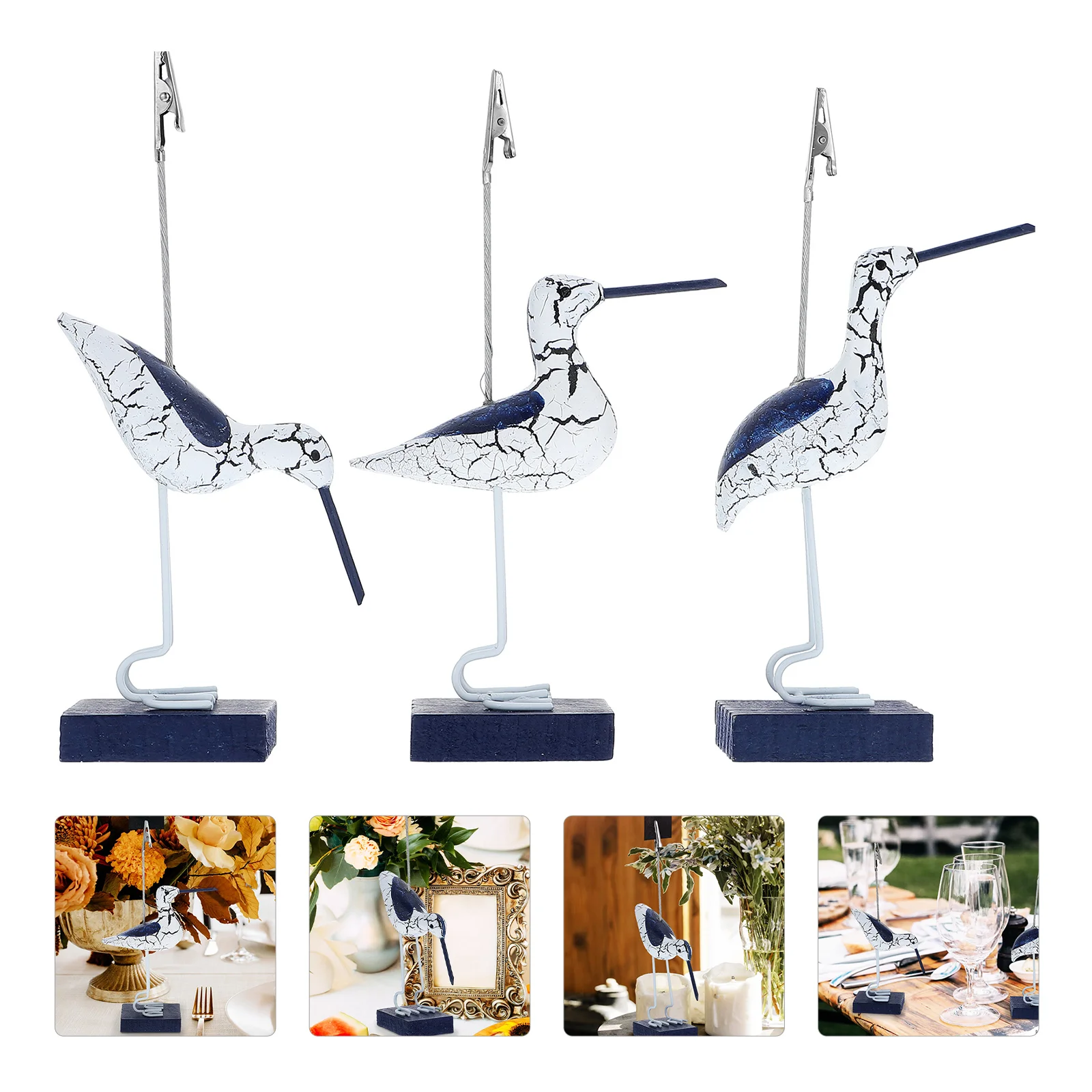 

3 Pcs Seabird Business Card Holder Photo Clip for Home Message Folder Note Clamp Desktop Memo The Mediterranean Memorandum