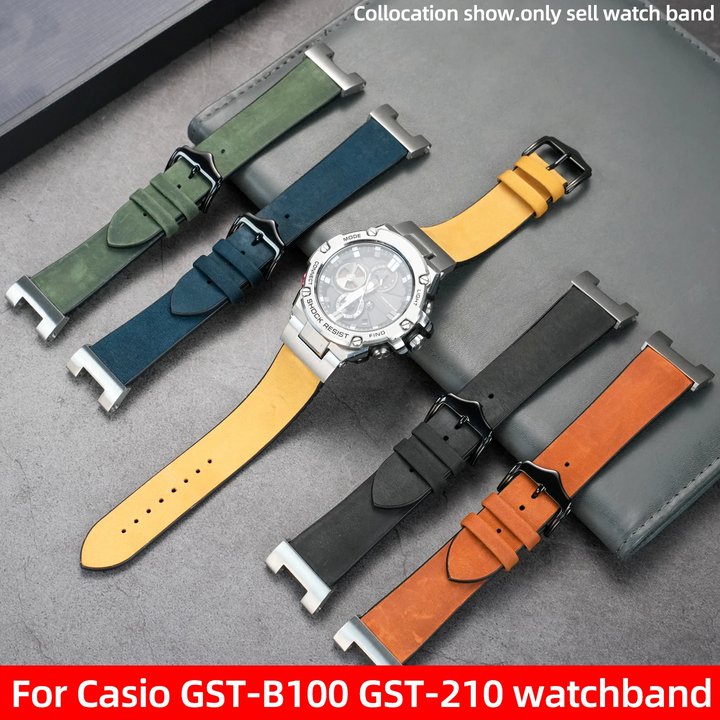 GST B100 소가죽 고무 바닥 시계 밴드 GST-210/W120L/S130L/S310 GST-B100 W300/400G 남성용 팔찌 스포츠 방수 스트랩 벨트