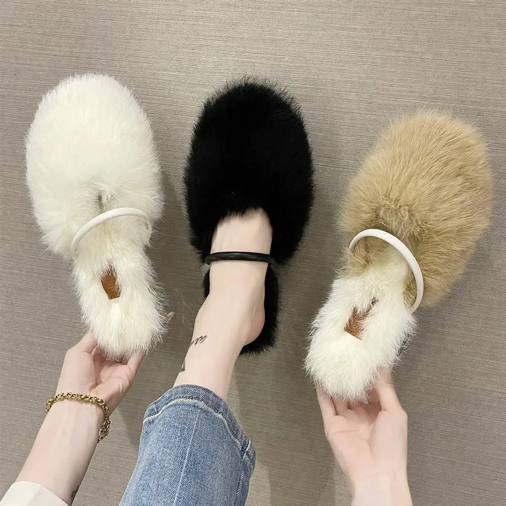 2023 New Fashion Fur Slippers Women Fluffy Plush Soft High Heel Sandals Winter Casual Outdoor Ladies Shoes Warm Cotton Slippers