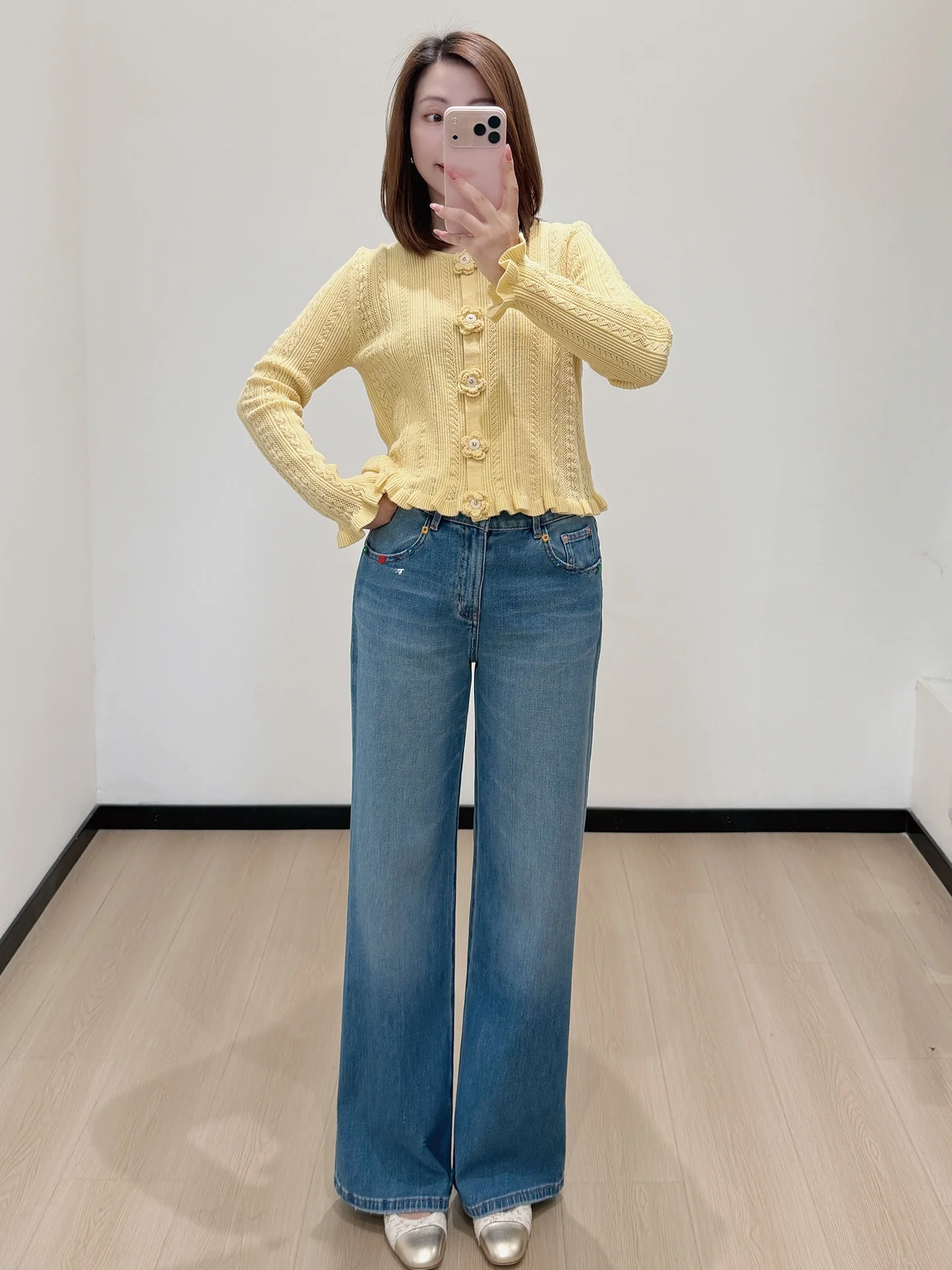 

French Sle Long Sve Woolen Knitted Sweater Wave Fake Open Cardigan Embroidered Flower Buttons Spring Faion Women'...