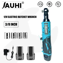 JAUHI 3/8 Inch Cordless Electric Wrench Right Angle Ratchet Wrenches 12V Rechargeable Car Repair Tool Set Angle Wrench