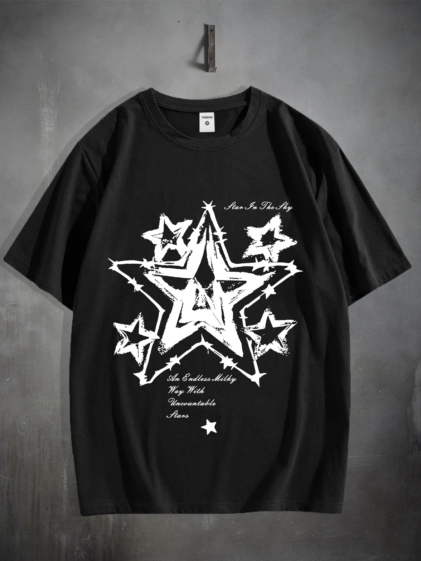 

100 Polyester Mens Casual Crew Neck TShirt with Slight Stretch Geometric Pentagram Pattern H Fit for Summer Adult Apparel