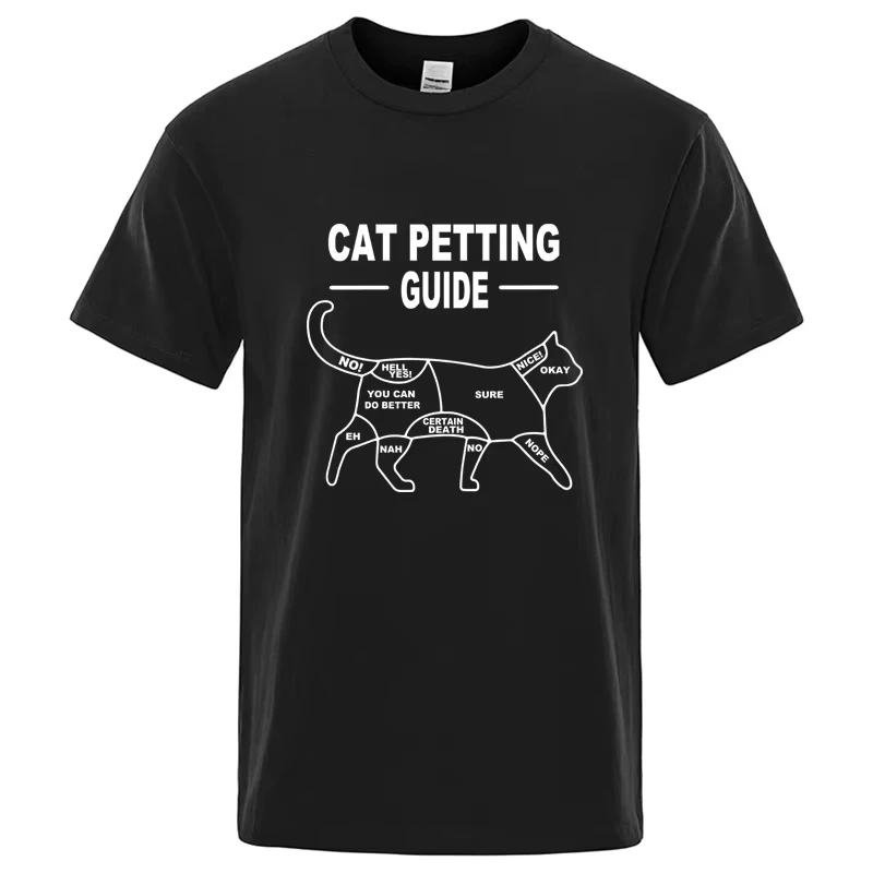 Cat Petting Guide Graphic T‑Shirt Men Women Funny Cat Lover Humor Print Casual Short Sleeve Crew Neck Streetwear Tee