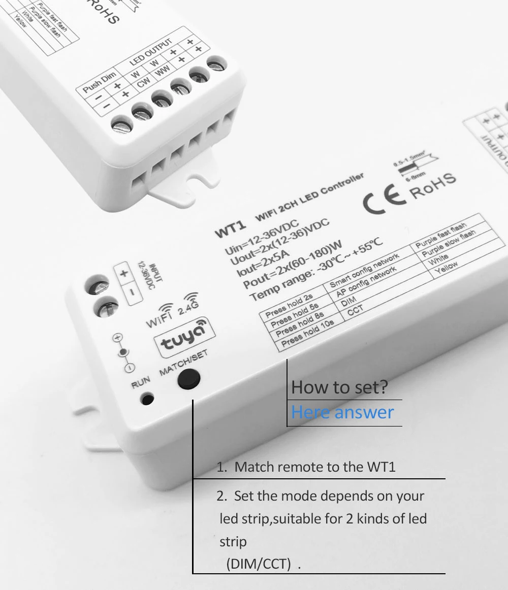 WT1 Tuya LED Controller 12V 24V 4Zone Wall Touch Panel Dimmer Wireless Smart Wifi RF Remote for Single Color CCT LED Strip Light