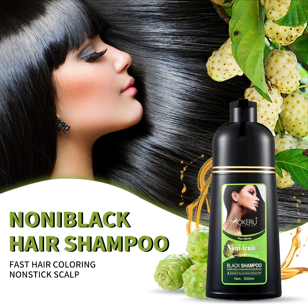 Mokeru 500ml planta natural Nori fruta permanente champú para teñir el cabello negro, utilizado para cubrir el tinte para el cabello gris