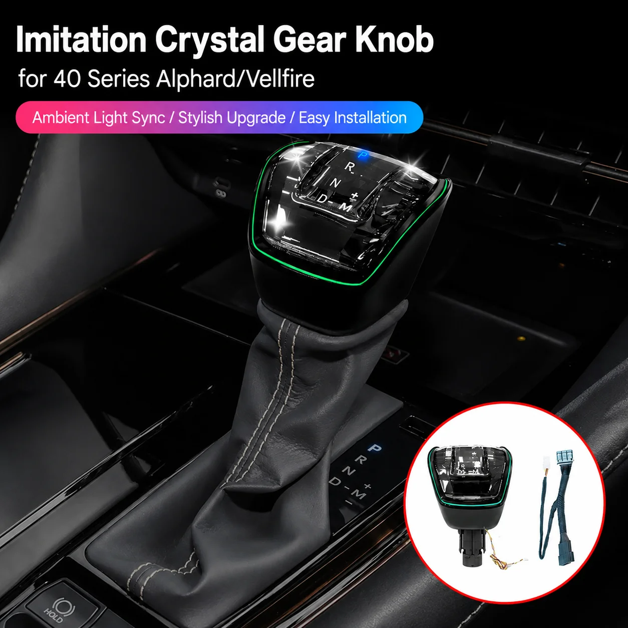 Car Shift Knob for Toyota Alphard Vellfire 40 Series Crystal Style LED Ambient Light Sync Gear Selector Base Model Accessories