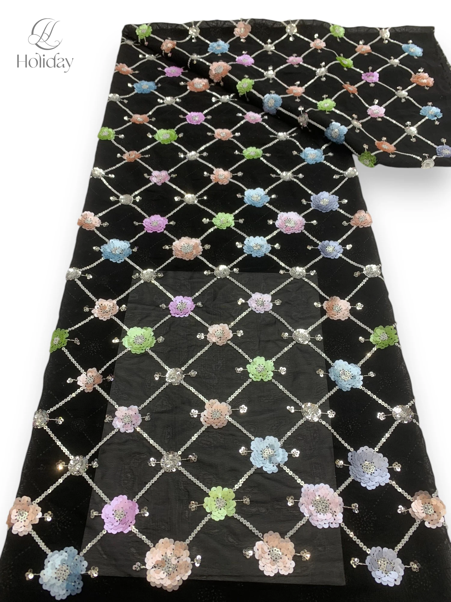 

African sequins flower Lace Fabric for Sewing,Nigerian and French,Super Quality,2025 Chiffon Bottom