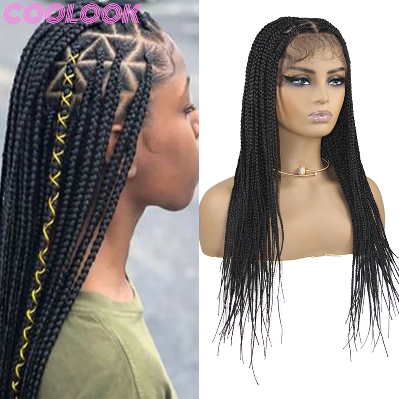 

26inch Triangle Braided Full Lace Wigs Synthetic Durable Black Knotless Braid Wig for Women Handmade Silky Lace Front Braids Wig