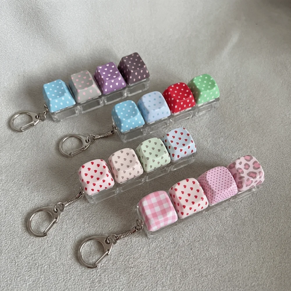 PBT Material 4‑Key Fidget Keychain Snake Bone Chain Click Sound Decompression Keyring LED Light Portable Design