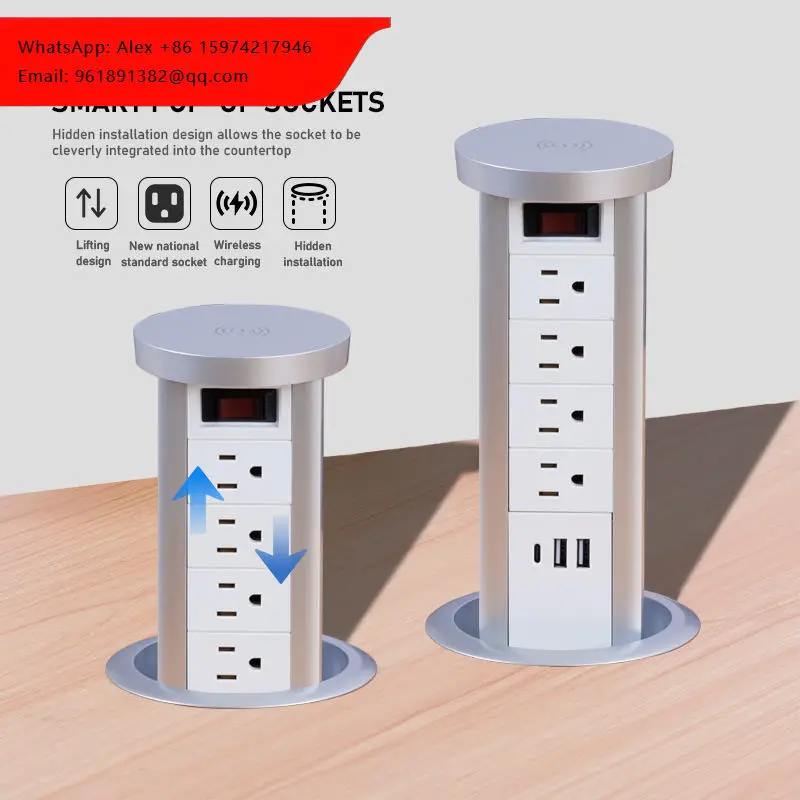 

Electric Lifting Socket Countertop Automatic Pop Up Retractable Outlet With 2 USB A 1 Type-C Ports 4 Outlets Home Kitchen Office