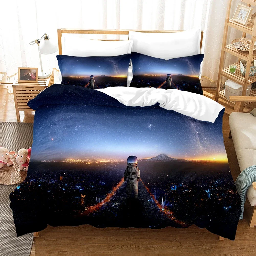 

Astronaut In Space Cat Comfortable Duvet Quilt Cover Pillowcase Bedding Set Children Bedroom Decoration Home Textile