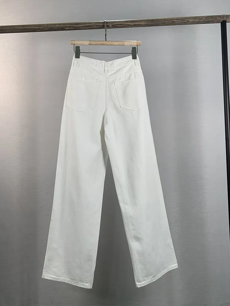 Imagem -04 - Calça Feminina Minimalista de Esfregão de Chão Jeans de Perna Larga Primavera Verão 24 Cintura Alta Ajuste Solto Emagrecedor e Versati Nova