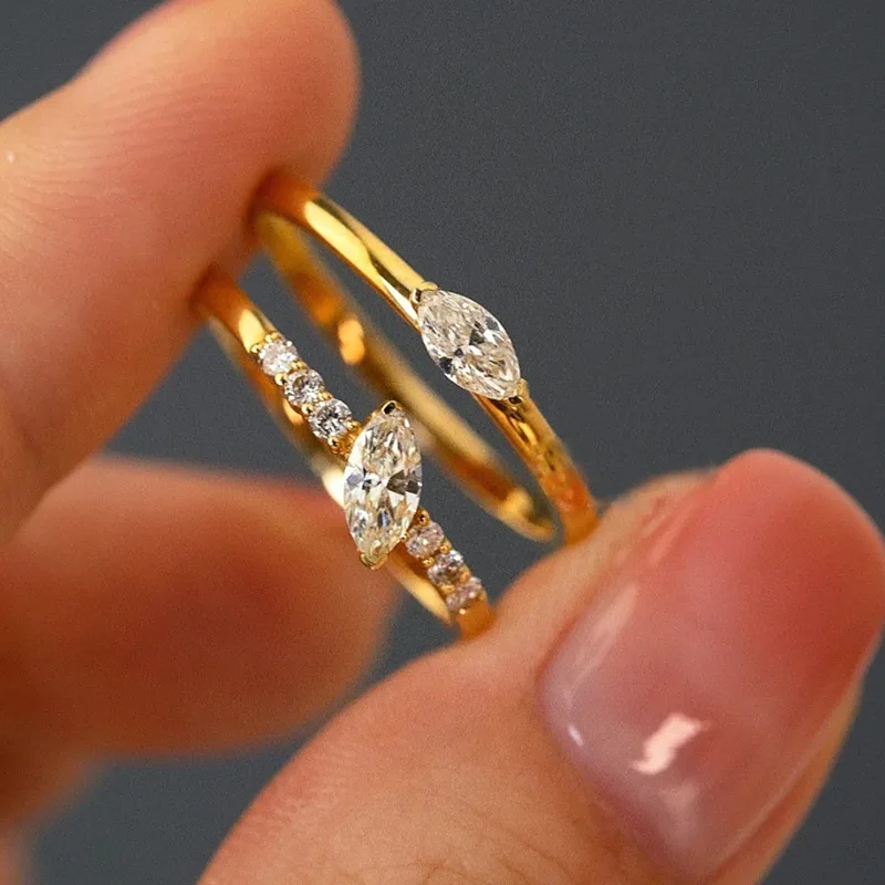 

Sparkling 3x6mm High Carbon Diamond Women's Ring - Gold Plated Wedding Band & Engagement Ring Jewelry Gift for Ladies
