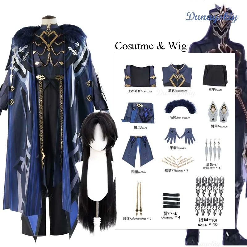 Fatui The Captain Cosplay Costume Il Capitano Wig Outfit Genshin Impact Boots Anime Mask Style Halloween Party Roleplay Suit