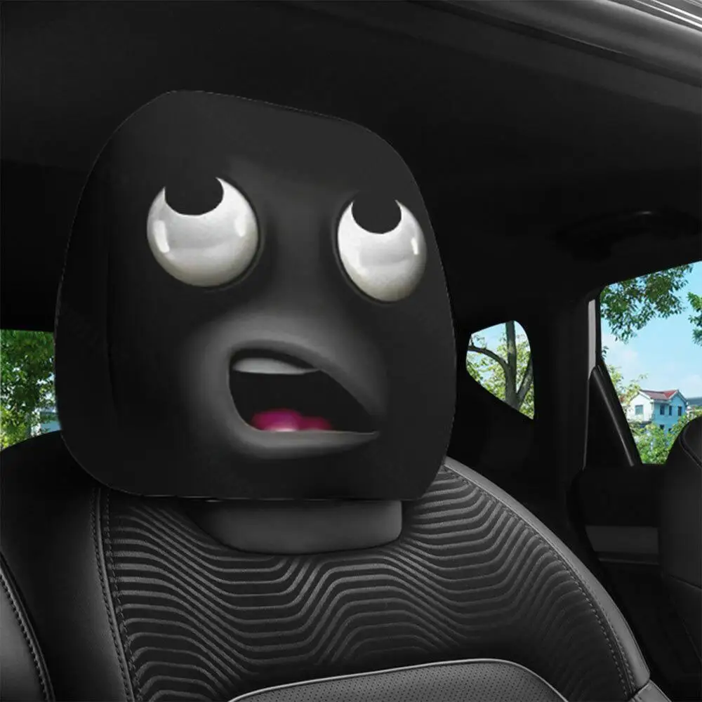 1 piece funny surprised expression car headrest cover, cartoon wide eyes open mouth universal elastic auto head rest protector