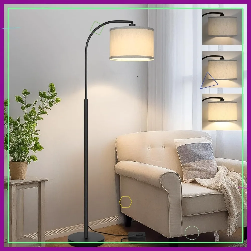 

Modern Arc Floor Lamp with Adjustable Shade, Black Pedal Switch for Living Room Bedroom Study, 9W LED Bulb Included