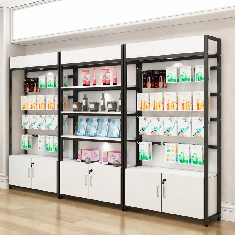 Commercial Supermarket Display Rack Steel Wood Shelf for Convenience Store Boutique Food and Stationery Storage Organizer