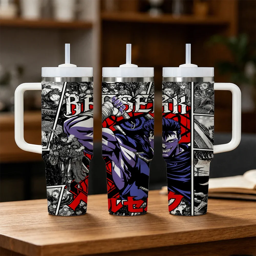 Termos b-Berserk de 40 oz, Vaso Aislado de Acero Inoxidable con Asa y Pajita, Taza de Viaje a Prueba de Fugas