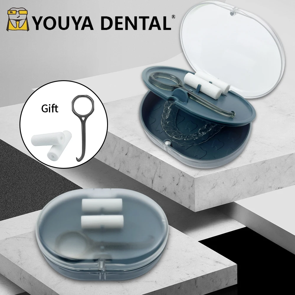 2 layers Dental Retainer Orthodontic Mouth Guard Denture Storage Case Box With Mirror Plastic Oral Hygiene Supplies Organizer