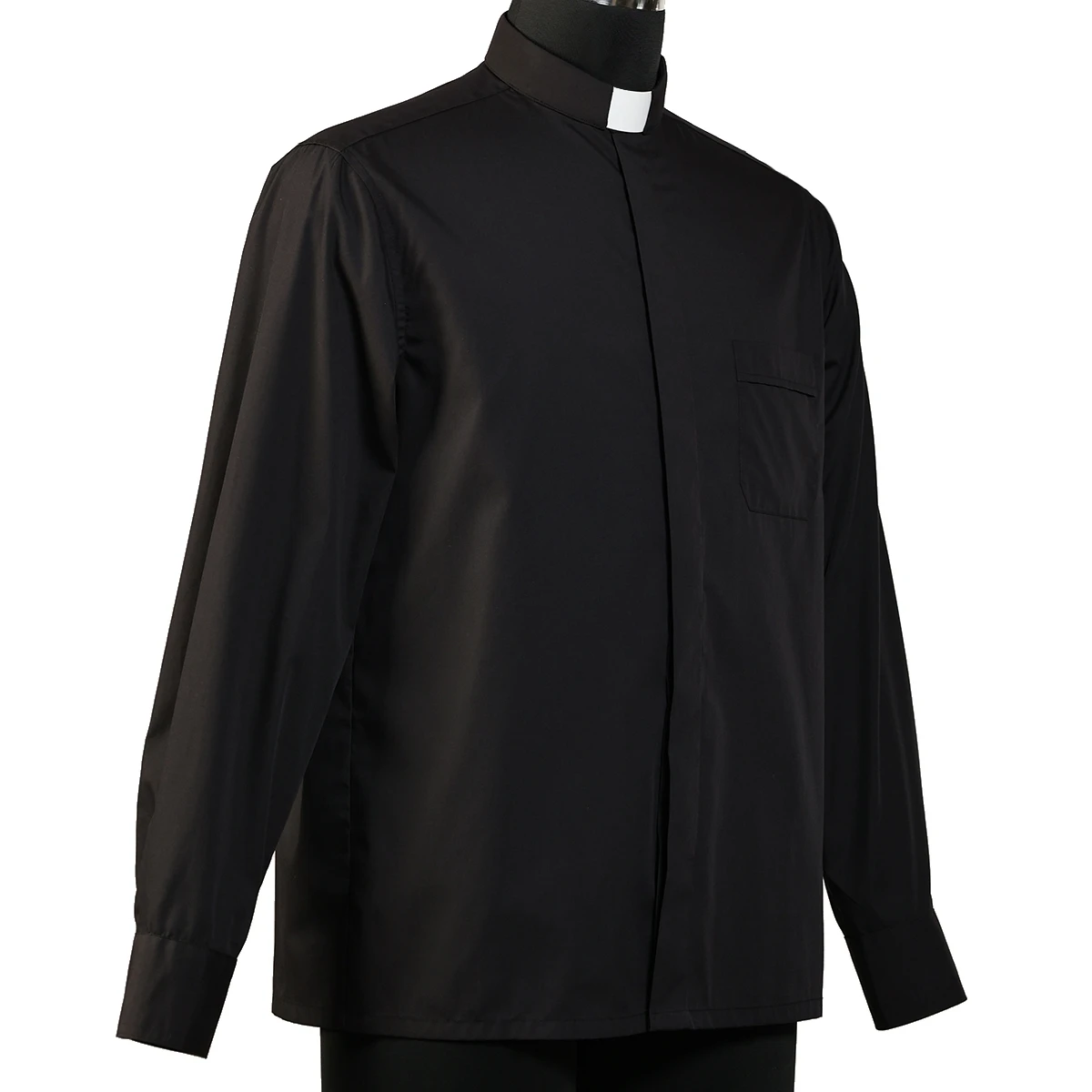 Camisa de sacerdote para hombre, traje de Iglesia Católica negra, cuello de lengüeta, Tops de Pastor