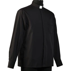 Black Priest Shirt Catholic Church Adult Clergy Pastor Shirts Tops Tab Collar Choir Blouse