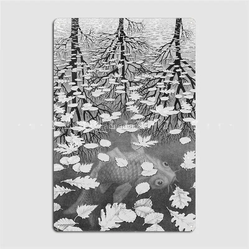 Three Worlds Escher Metal Sign Club Party Club Bar Classic Wall Plaque Tin Sign Poster