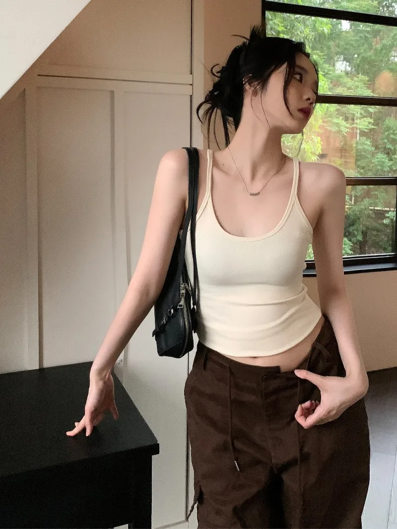

plus Size Women's Slim Fit Crop Top Summer New Style Inner Wear Outer Wear Trendy Small Strap Vest Korean Style Short Length