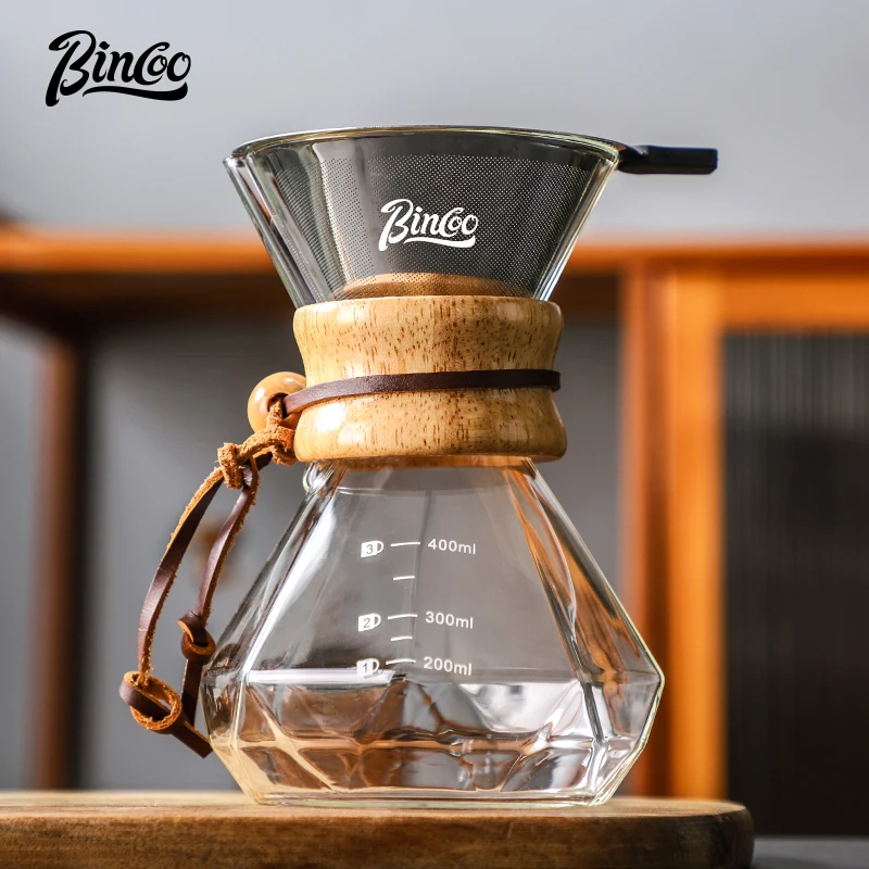 Bincoo Pour Over Coffee Maker Set with Filter Resistance Glass Carafe Manual Coffee Dripper Brewer with Handle